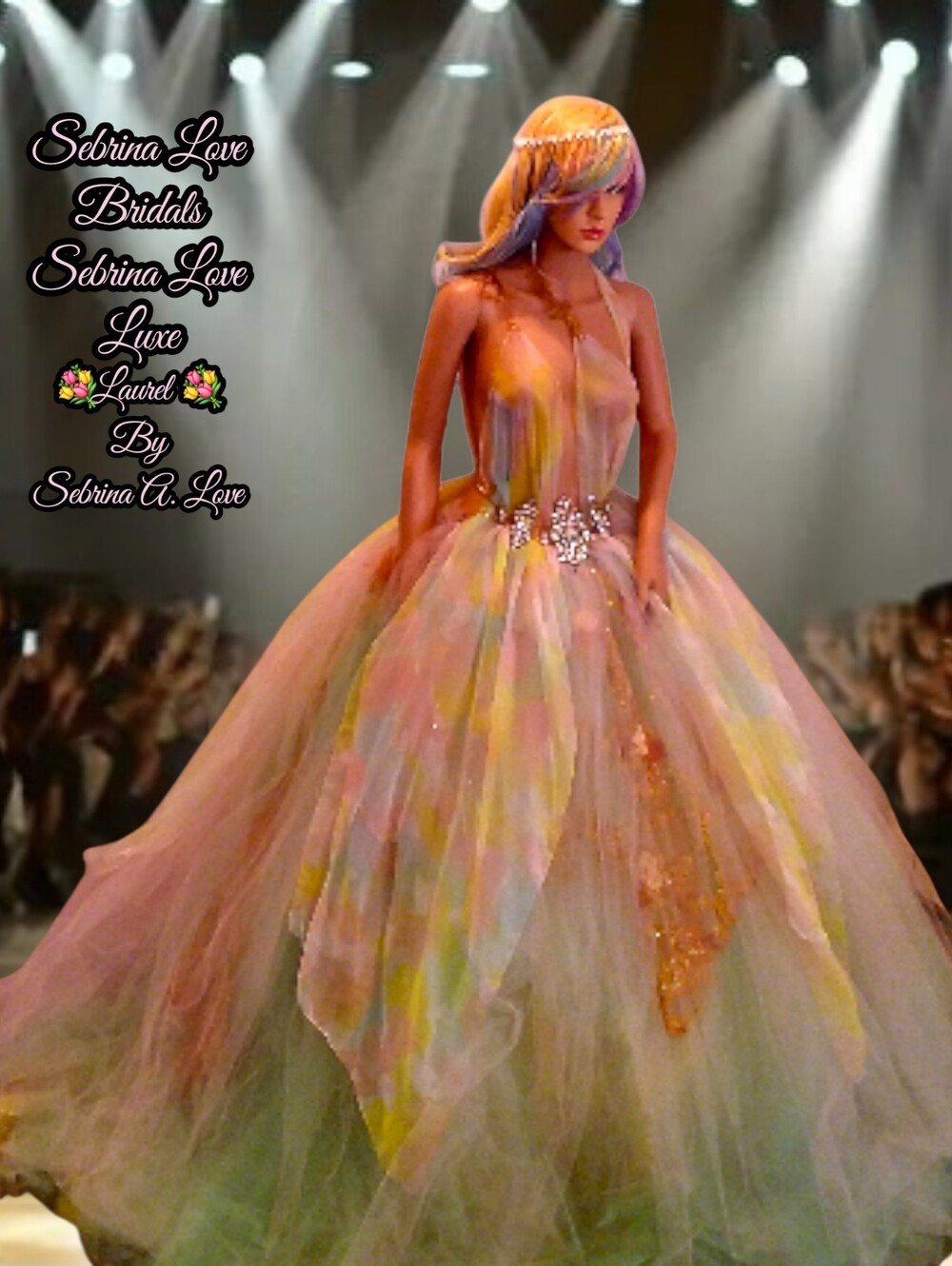 LAUREL Watercolor Chiffon/Gold Wedding Ballgown